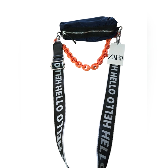Zara Other - Zara Navy and Orange Chain Link Crossbody Bag